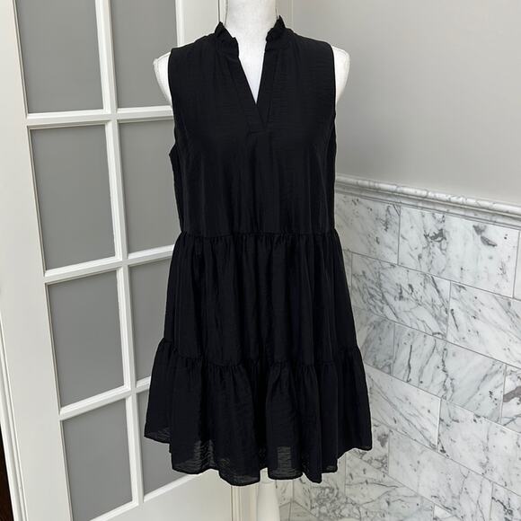 Chelsea28 Nordstrom Split Neck Rumpled Satin Dress LBD Small - Picture 2 of 7